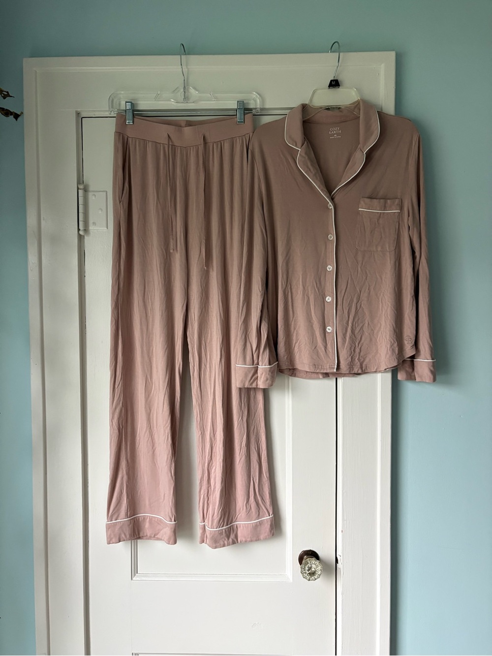 Cozy Earth Bamboo Stretch-Knit Long Sleeve Pajama Set Blush Pink Blossom XS